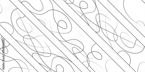 Abstract black and white pattern with diagonal lines and organic wavy curves creating a dynamic visual texture.