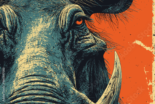 High Contrast warthog Graphic Design with Vintage Distressed Texture