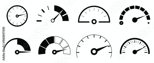 Speed signs and speedometer black icons set, featuring speed indicators with arrows, fast speed symbols, internet speed, dashboard gauges, tachometer, scale, and risk level meters