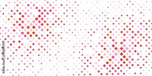 Abstract background with scattered pink and red diamond-shaped pixels on a white canvas.