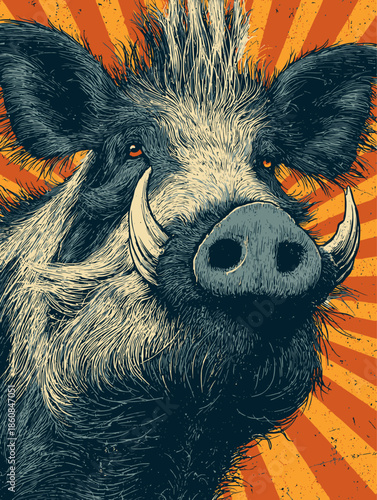 Artistic Wildlife Illustration: Majestic warthog with Detailed Line Work