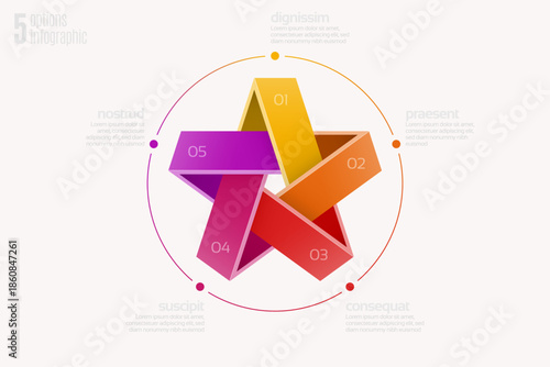 Circular diagram template with 5 options, infographic vector illustration.