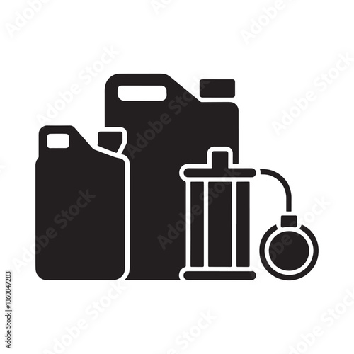 Black silhouette icons depicting automobile fluids and a filter element