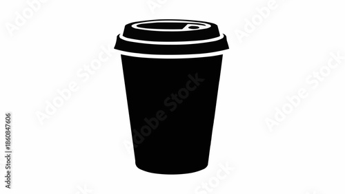 Black silhouette of a disposable coffee cup with lid.