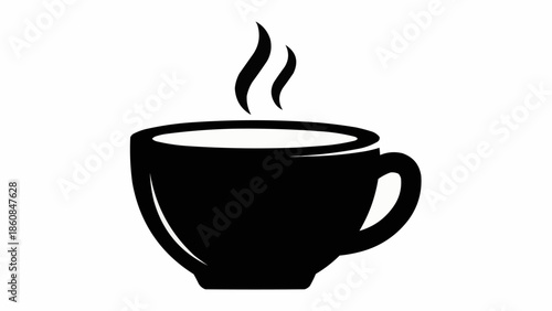 Black Silhouette of a Steaming Coffee Cup Icon.