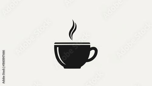 Black silhouette of a steaming coffee cup on a white background.