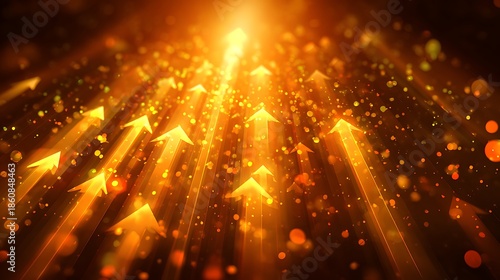 Glowing arrows ascending upwards with light rays bursting, representing growth and progress