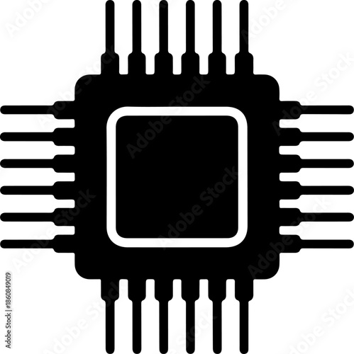 Microchip with Circuit Traces silhouette vector illustration