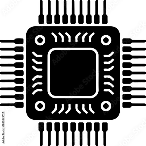 Microchip with Circuit Traces silhouette vector illustration