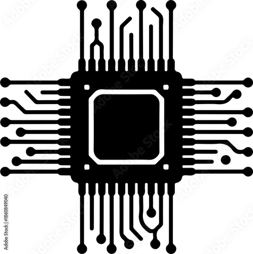 Microchip with Circuit Traces silhouette vector illustration