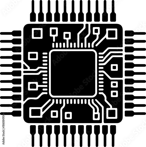 Microchip with Circuit Traces silhouette vector illustration