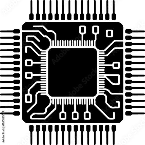 Microchip with Circuit Traces silhouette vector illustration