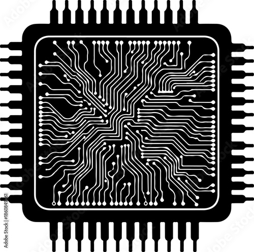 Microchip with Circuit Traces silhouette vector illustration
