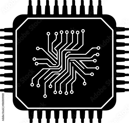 Microchip with Circuit Traces silhouette vector illustration