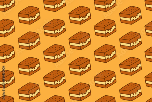 chocolate wafer treat colorful doodle seamless pattern on yellow background set for bakery. frozen dessert square cartoon pattern background for cafes. creamy dessert block isolated illustration motif