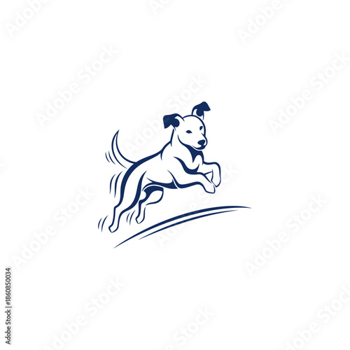 A minimalist illustration of a dog leaping in mid-air, showcasing vitality and agility
