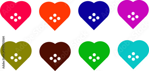 A collection of colorful heart icons with polka dots, representing love and affection in various vibrant hues