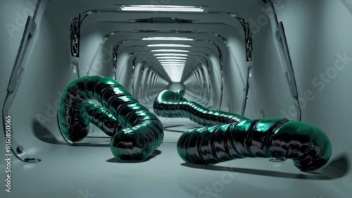 Wallpaper Mural A green and black snake is laying on the floor of a large, empty room Torontodigital.ca