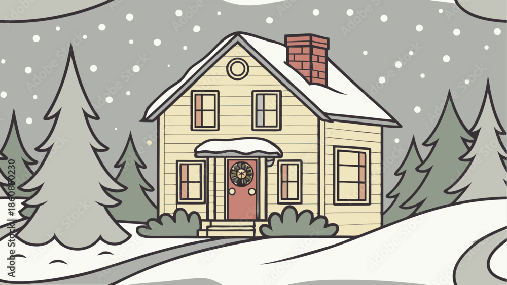 Fototapeta premium Cozy cottage in winter wonderland