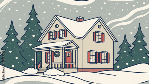 Charming snowy cottage in winter wonderland