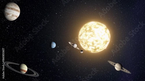 Wallpaper Mural A group of planets are shown in the sky, with the sun in the middle Torontodigital.ca