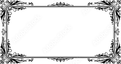 Elegant Rectangular Decorative Border with Ornate Corner Swirls, Vintage Frame for Certificates and Awards