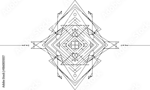 Symmetrical Sacred Geometry Line Art Design, Abstract Spiritual Symbol for Meditation and Modern Graphics