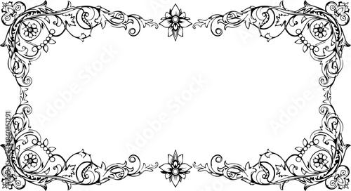 Highly Ornate Baroque Rectangular Frame with Classical Floral Scrolls and Lily Motifs, Engraving Style Border