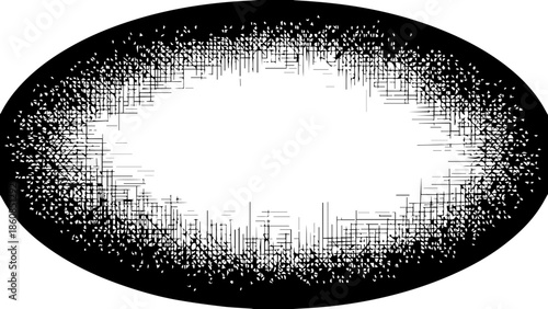 Artistic Oval Vignette Frame with Dense Cross-Hatch Shading and Scribble Texture, Grungy Border Design