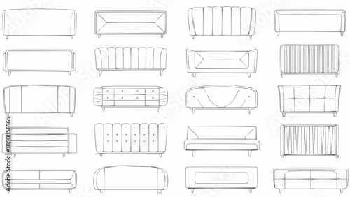 Collection of sofa designs in line art style.