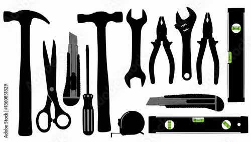 Collection of various hand tools isolated on white background.