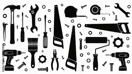 Collection of various hand and power tools for construction and repair.
