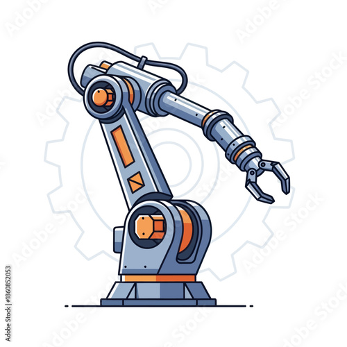 Detailed Illustration of an Industrial Robot Arm with Claw.