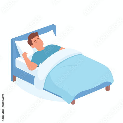 A man resting comfortably in bed with a relaxed expression