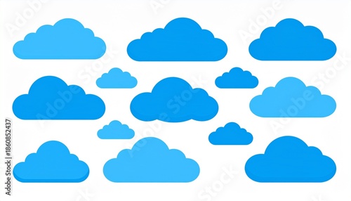 Vibrant Blue Clouds Scattered on a White Background