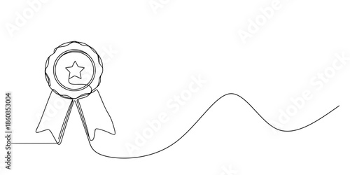 Ribbon of Honor: Minimalist Award Emblem, A minimalist line-drawn ribbon with a central star, symbolizing achievement and recognition