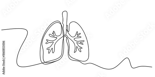 Breath in Line: Minimalist Lung Anatomy, A continuous line drawing of human lungs, highlighting the trachea, bronchi, and bronchioles