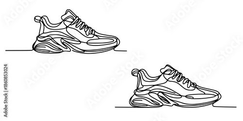 Motion Lines: Minimalist Sneaker Duo, A sleek line art illustration of two sneakers drawn with a single continuous stroke