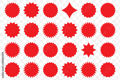 sale price stickers and labels, star and rosette, sunburst, callout and splash, stamp and tag badges.