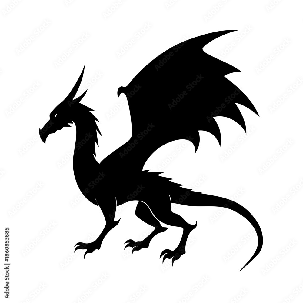 Fototapeta premium A black dragon silhouette with outstretched wings 
