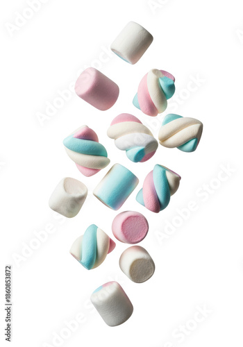 Marshmallows Of Various Colors Floating Against A Transparent Background Close Up Studio Shot