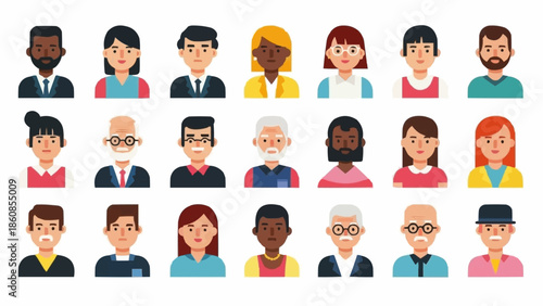 Diverse Group of People Avatars Representing Different Ages and Ethnicities.