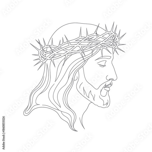 Line Art Depiction of Jesus Christ with Crown of Thorns.