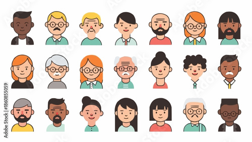 Diverse Group of People Avatars Representing Different Ages and Genders.