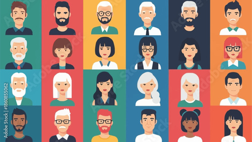 Diverse Group of People Avatars Representing Different Ages and Genders.