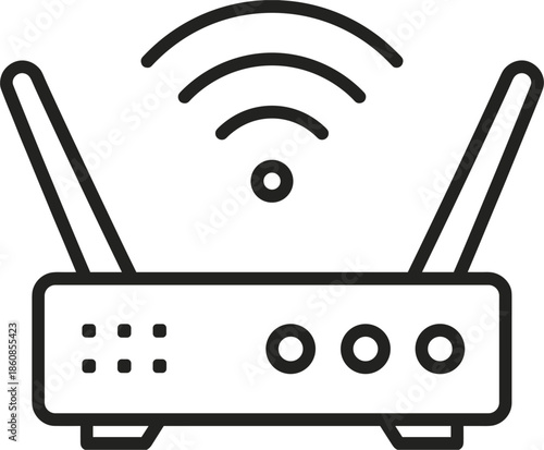 Simple Line Icon of a Wireless Router with Wi- Fi Signal Keywords: router, wifi, wireless, internet, connection, network