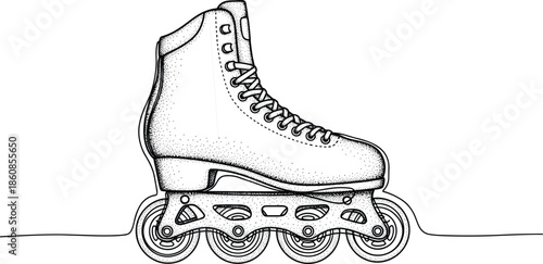 Retro Style Black and White Inline Skate Vector Illustration with Stipple Shading for Sports Design