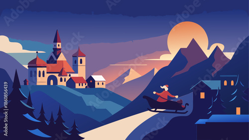 Winter night in mountain village