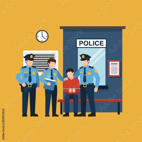 Police Officers Arresting a Man Outside.