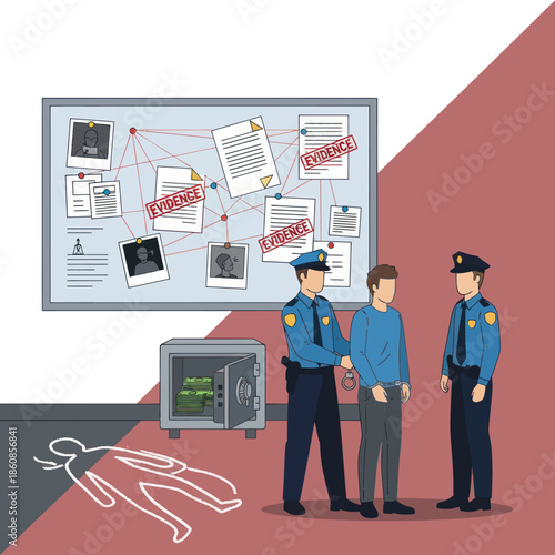 Police Officers Arresting Suspect Crime Scene Investigation.